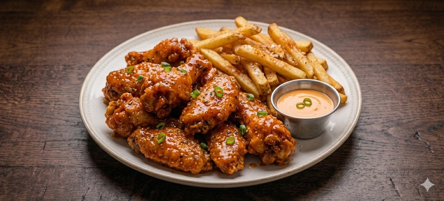 Siracha Mayo Hot Wings (6) and Fries